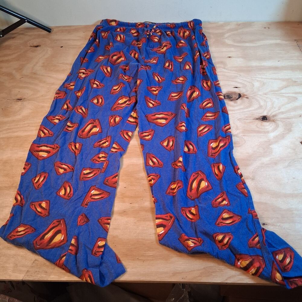 Vtg 90s Mens Superman Pajama Pants Sz XL Dc Comics Tag Red Blue All Over Print